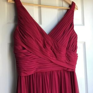 Mori Lee burgundy bridesmaid dress